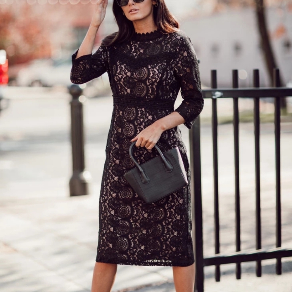 Polagram black cotton lace dress